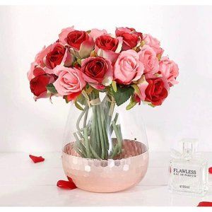 Pink & Red Floral Artificial Roses Flowers Bouquet 10 Heads Floral